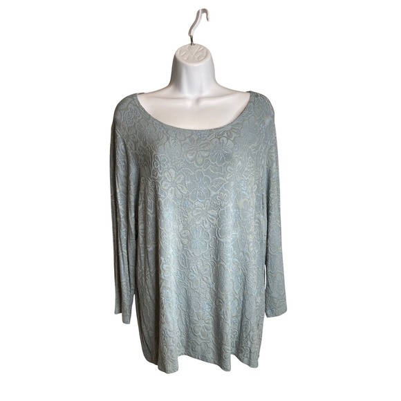 Spoken Boutique Tops - Spoken Boutique Blue Floral Long Sleeve Top Sz L Coastal Lagenlook Artisan Vibes